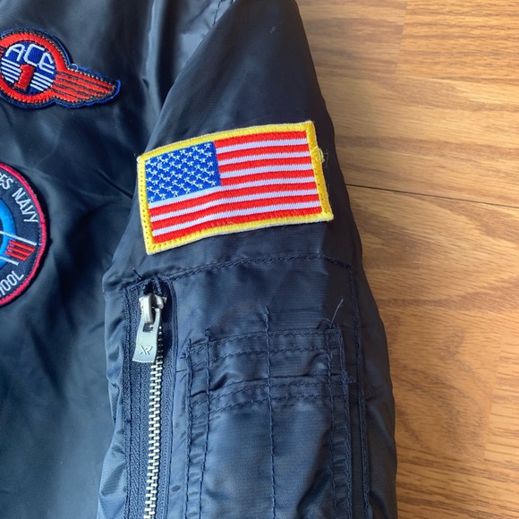 XRAY Jeans Black Stand Up Collar Long Sleeve Patch Embellished Flight Jacket M - Picture 8 of 8